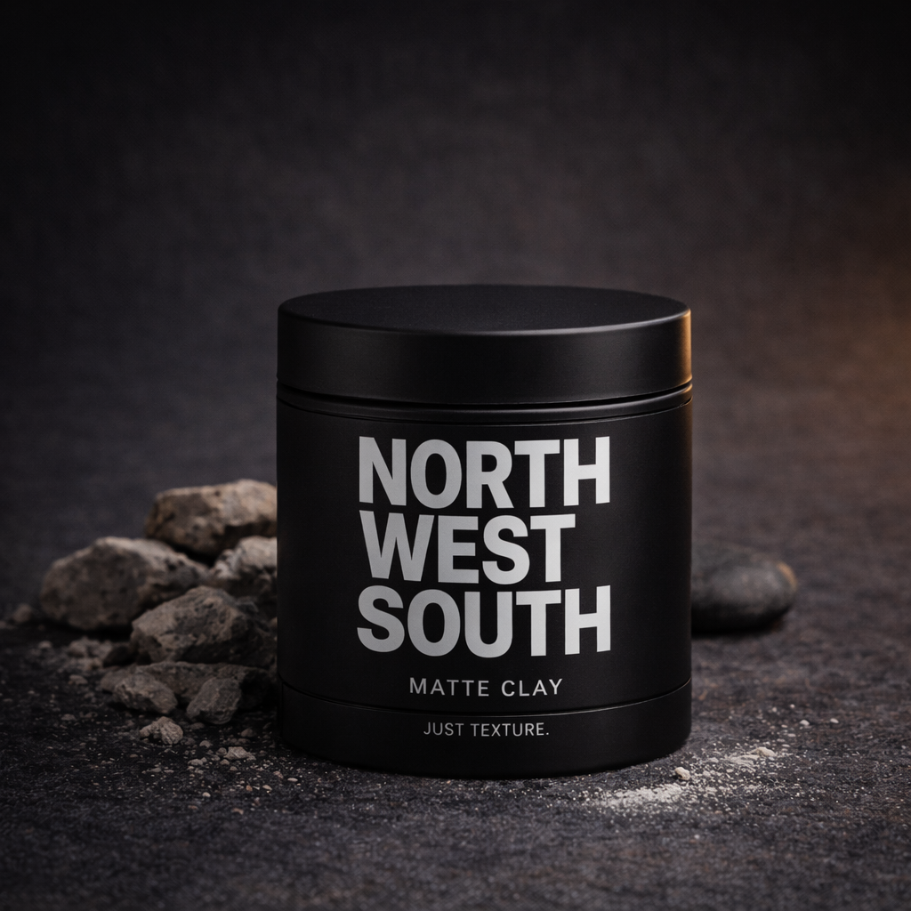 North West South Form matte hair clay — strong hold, 5 ingredients, matte black jar